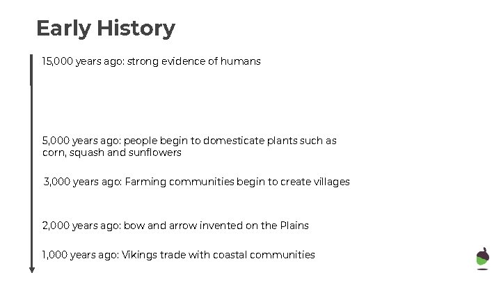 Early History 15, 000 years ago: strong evidence of humans 5, 000 years ago: