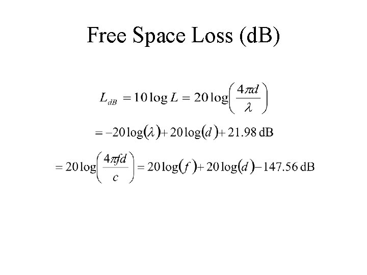 Free Space Loss (d. B) 