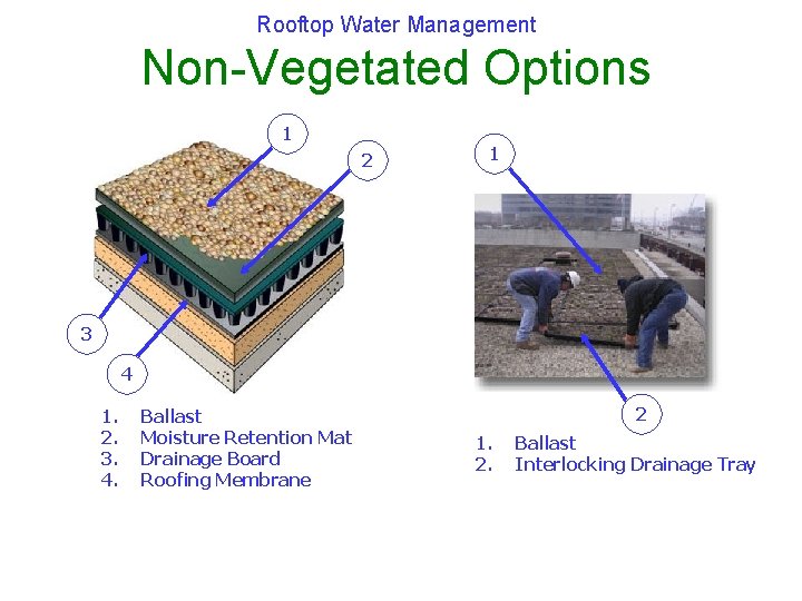 Rooftop Water Management Non-Vegetated Options 1 2 1 3 4 1. 2. 3. 4.