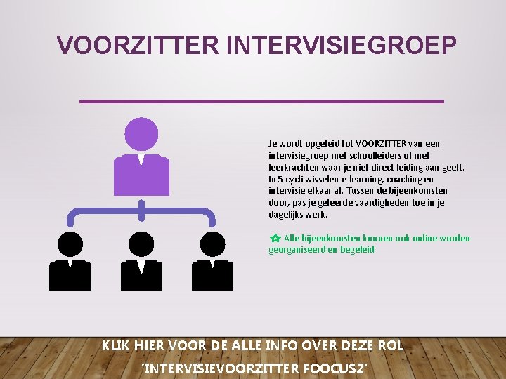 VOORZITTER INTERVISIEGROEP Je wordt opgeleid tot VOORZITTER van een intervisiegroep met schoolleiders of met