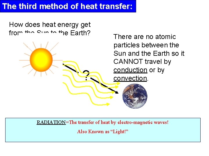 The third method of heat transfer: How does heat energy get from the Sun
