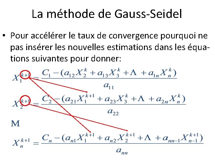 La méthode de Gauss-Seidel • Pour accélérer le taux de convergence pourquoi ne pas