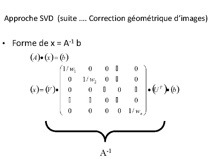 Approche SVD (suite …. Correction géométrique d’images) • Forme de x = A-1 b