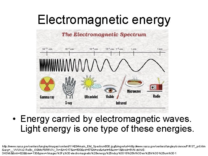 Electromagnetic energy • Energy carried by electromagnetic waves. Light energy is one type of