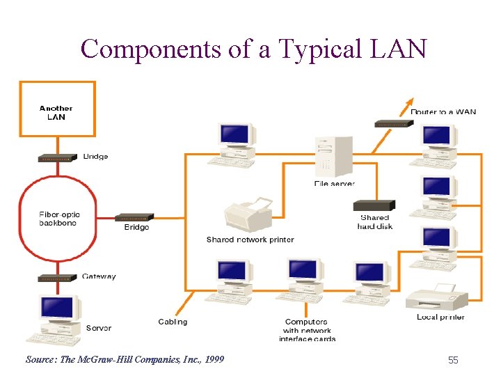 Components of a Typical LAN Source: The Mc. Graw-Hill Companies, Inc. , 1999 55