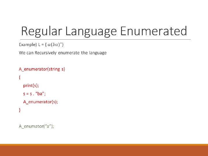 Regular Language Enumerated 