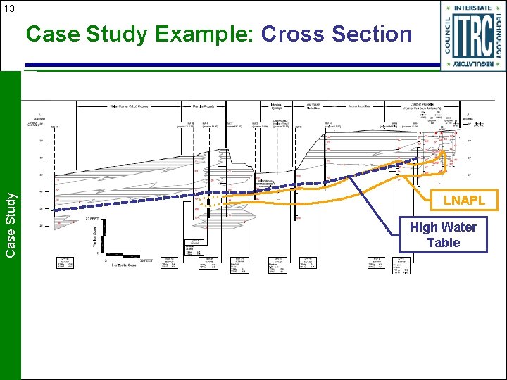 13 Case Study Example: Cross Section LNAPL High Water Table 