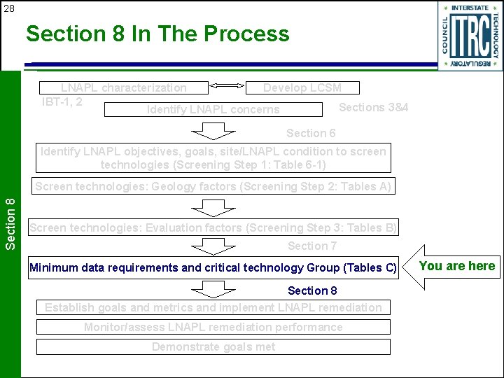 28 Section 8 In The Process LNAPL characterization Develop LCSM IBT-1, 2 Sections 3&4