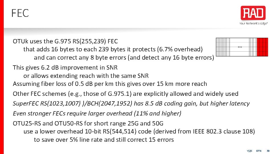 FEC OTUk uses the G. 975 RS(255, 239) FEC that adds 16 bytes to
