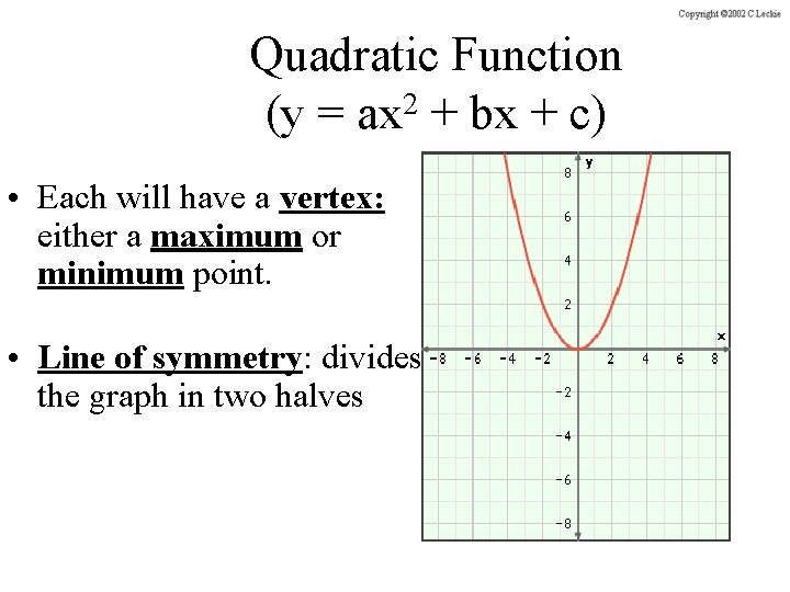 Quadratic Function 2 (y = ax + bx + c) • Each will have