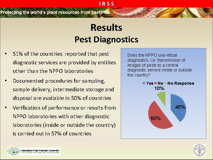 IRSS Results Pest Diagnostics • 51% of the countries reported that pest diagnostic services