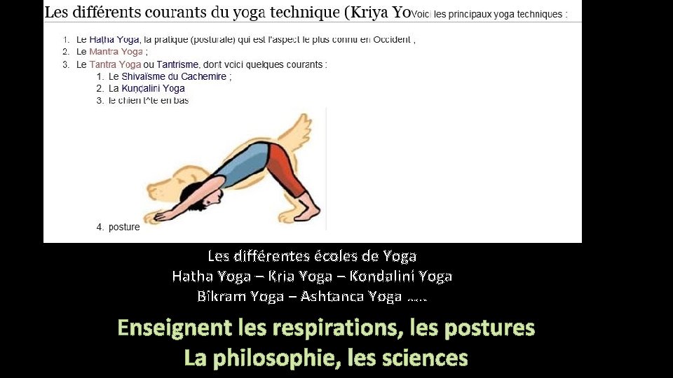 Les différentes écoles de Yoga Hatha Yoga – Kria Yoga – Kondalini Yoga Bikram