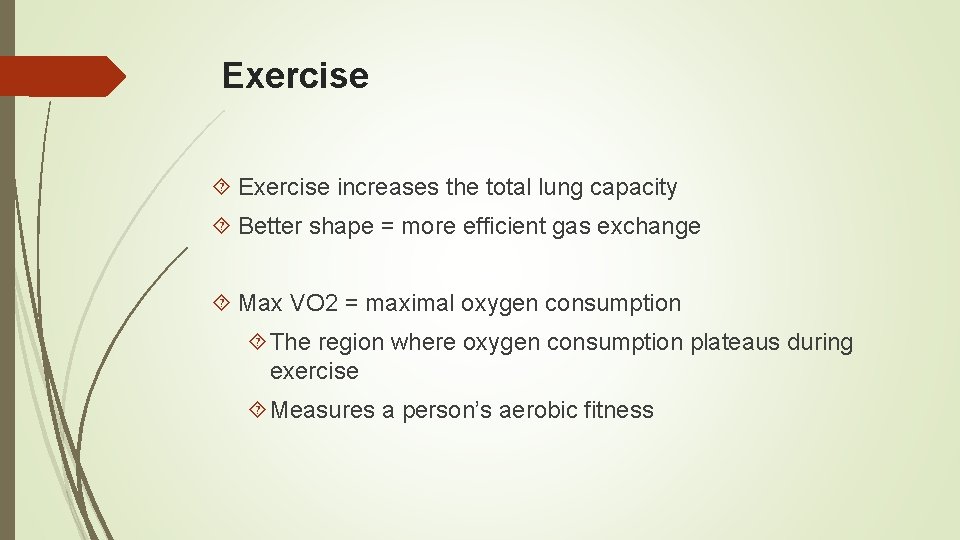 Exercise increases the total lung capacity Better shape = more efficient gas exchange Max
