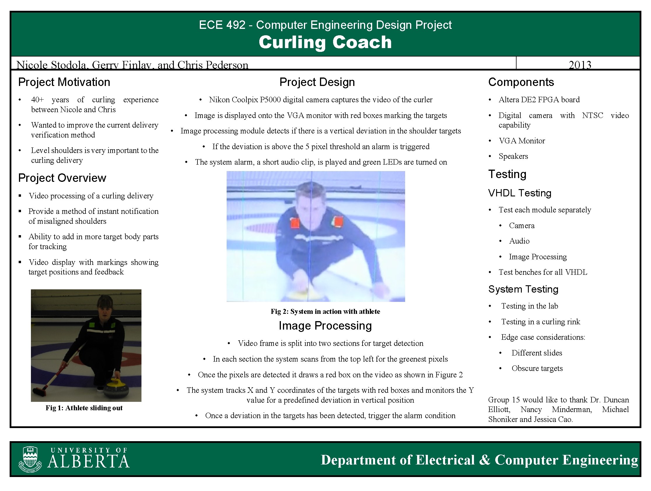 ECE 492 - Computer Engineering Design Project Curling Coach Nicole Stodola, Gerry Finlay, and