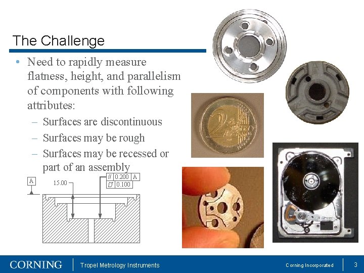 The Challenge • Need to rapidly measure flatness, height, and parallelism of components with