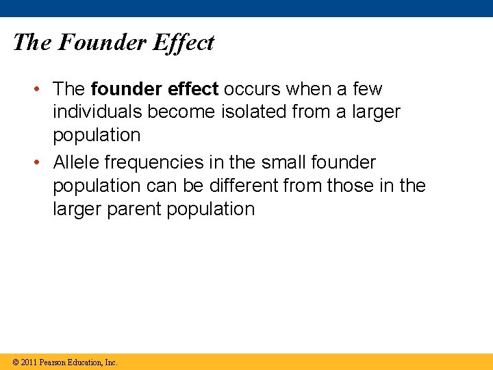 The Founder Effect • The founder effect occurs when a few individuals become isolated The Founder Effect • The founder effect occurs when a few individuals become isolated