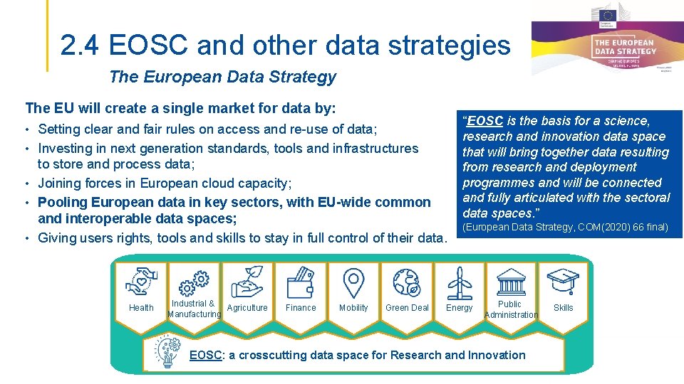 2. 4 EOSC and other data strategies The European Data Strategy The EU will