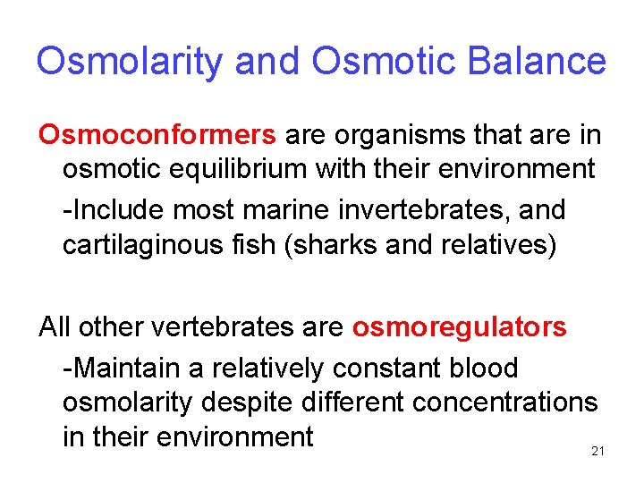 Osmolarity and Osmotic Balance Osmoconformers are organisms that are in osmotic equilibrium with their