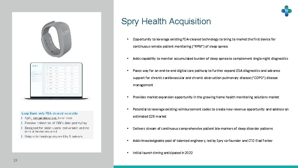 Spry Health Acquisition • Opportunity to leverage existing FDA-cleared technology to bring to market
