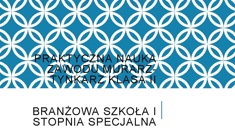 PRAKTYCZNA NAUKA ZAWODU MURARZTYNKARZ KLASA II BRANŻOWA SZKOŁA I STOPNIA SPECJALNA 