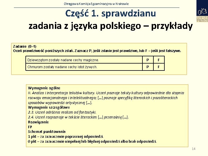 Okręgowa Komisja Egzaminacyjna w Krakowie Część 1. sprawdzianu zadania z języka polskiego – przykłady