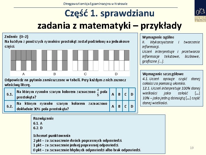 Okręgowa Komisja Egzaminacyjna w Krakowie Część 1. sprawdzianu zadania z matematyki – przykłady Zadanie