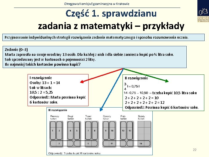 Okręgowa Komisja Egzaminacyjna w Krakowie Część 1. sprawdzianu zadania z matematyki – przykłady Przyjmowanie