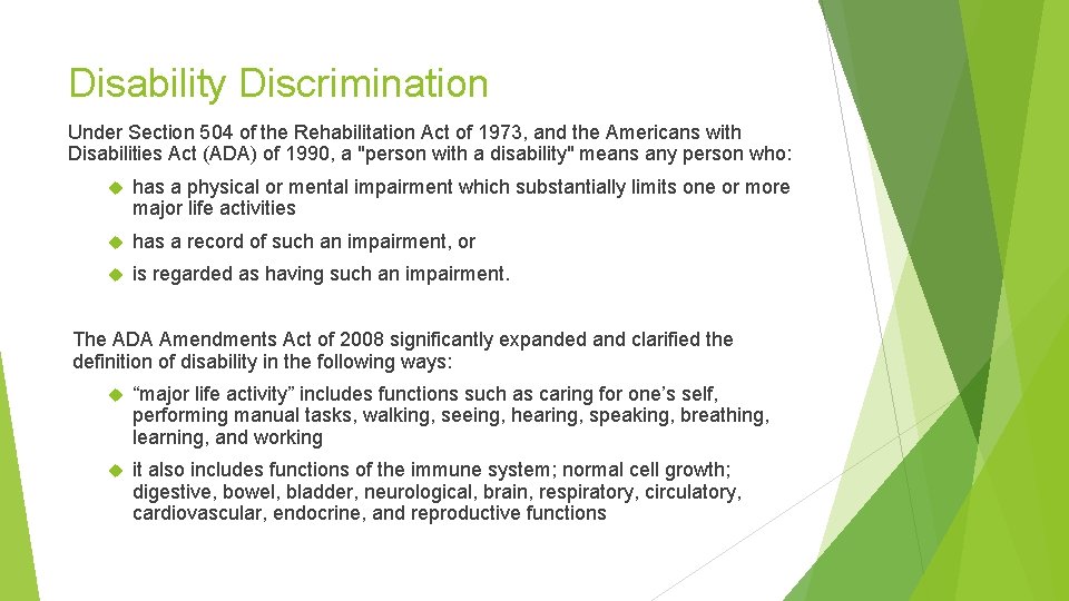 Disability Discrimination Under Section 504 of the Rehabilitation Act of 1973, and the Americans Disability Discrimination Under Section 504 of the Rehabilitation Act of 1973, and the Americans
