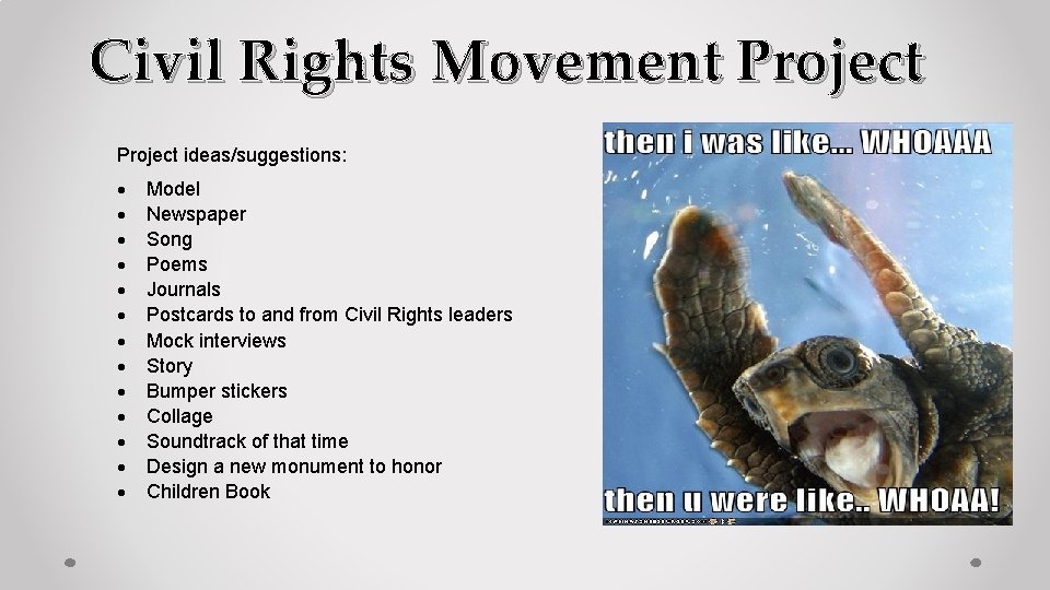 Civil Rights Movement Project ideas/suggestions: Model Newspaper Song Poems Journals Postcards to and from