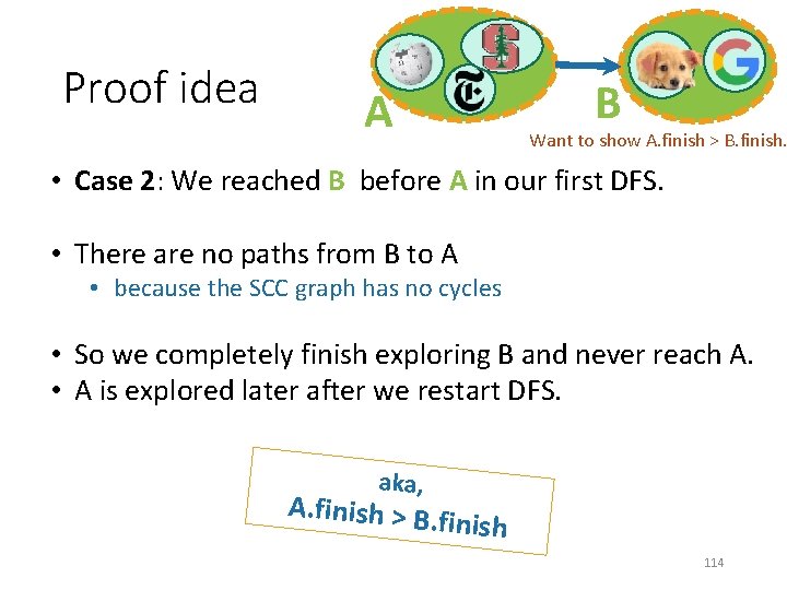 Proof idea B A Want to show A. finish > B. finish. • Case