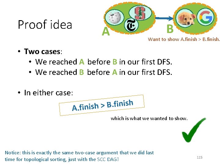 Proof idea B A Want to show A. finish > B. finish. • Two