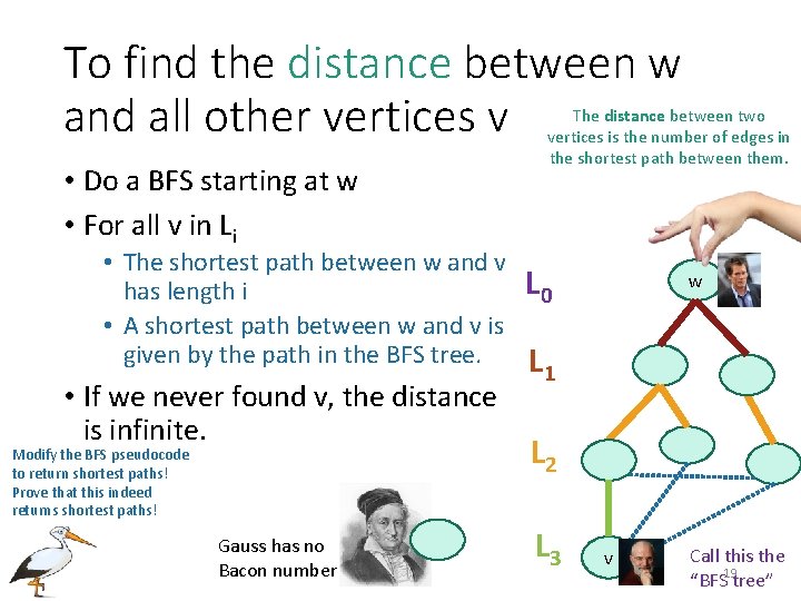 To find the distance between w and all other vertices v • Do a