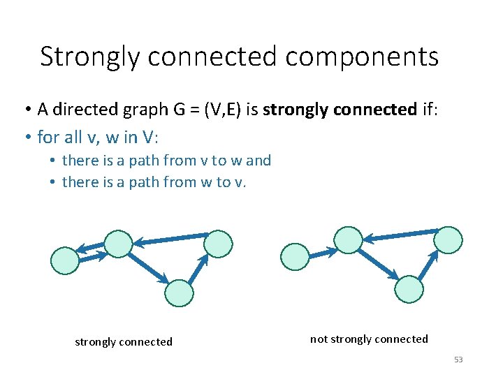 Strongly connected components • A directed graph G = (V, E) is strongly connected