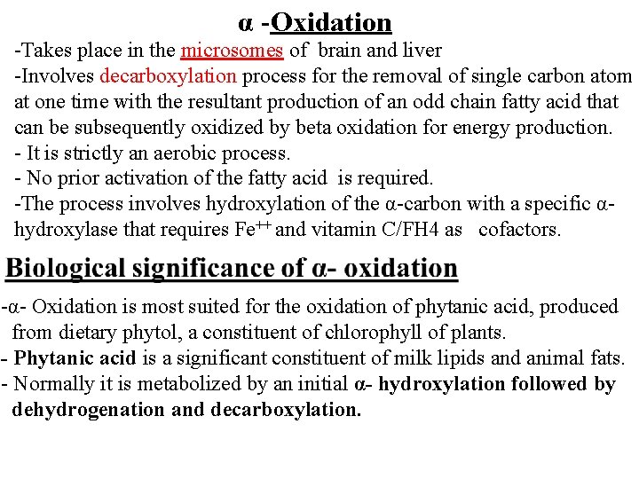 α -Oxidation -Takes place in the microsomes of brain and liver -Involves decarboxylation process