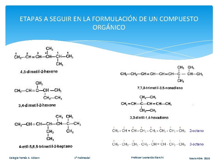 ETAPAS A SEGUIR EN LA FORMULACIÓN DE UN COMPUESTO ORGÁNICO Colegio Tomás A. Edison ETAPAS A SEGUIR EN LA FORMULACIÓN DE UN COMPUESTO ORGÁNICO Colegio Tomás A. Edison