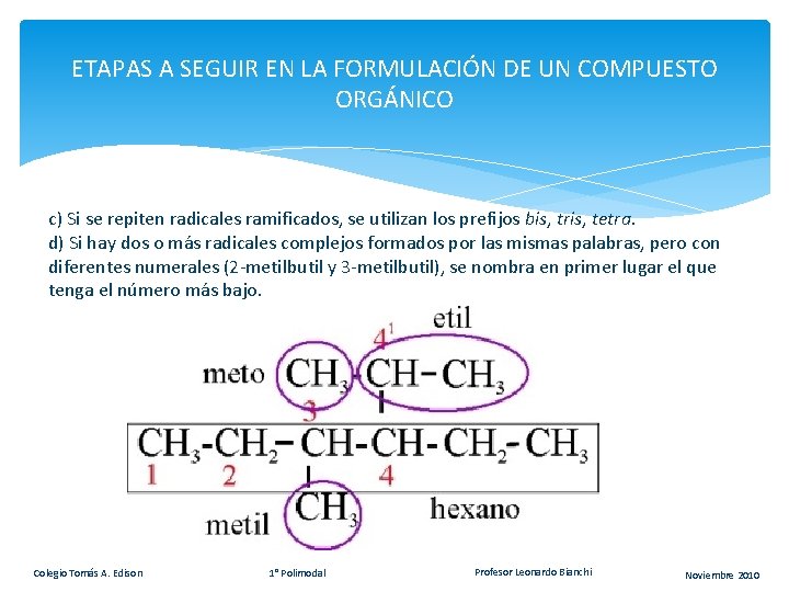 ETAPAS A SEGUIR EN LA FORMULACIÓN DE UN COMPUESTO ORGÁNICO c) Si se repiten ETAPAS A SEGUIR EN LA FORMULACIÓN DE UN COMPUESTO ORGÁNICO c) Si se repiten