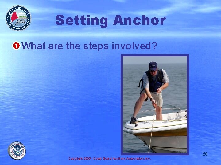 Setting Anchor • 1 What are the steps involved? 26 Copyright 2005 - Coast