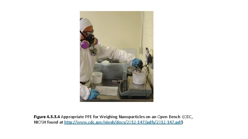 Figure 4. 3. 3. 4 Appropriate PPE for Weighing Nanoparticles on an Open Bench