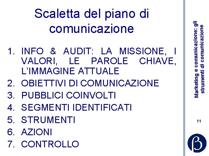 1. INFO & AUDIT: LA MISSIONE, I VALORI, LE PAROLE CHIAVE, L’IMMAGINE ATTUALE 2.