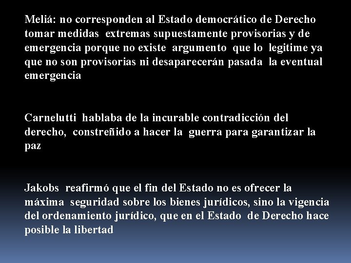 Meliá: no corresponden al Estado democrático de Derecho tomar medidas extremas supuestamente provisorias y