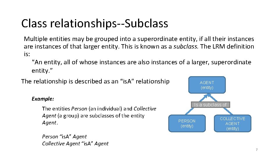 Class relationships--Subclass Multiple entities may be grouped into a superordinate entity, if all their