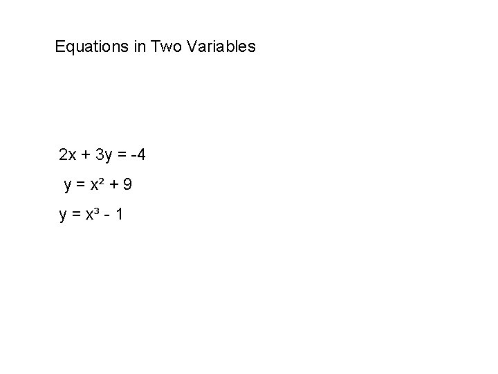 Equations in Two Variables 2 x + 3 y = -4 y = x²