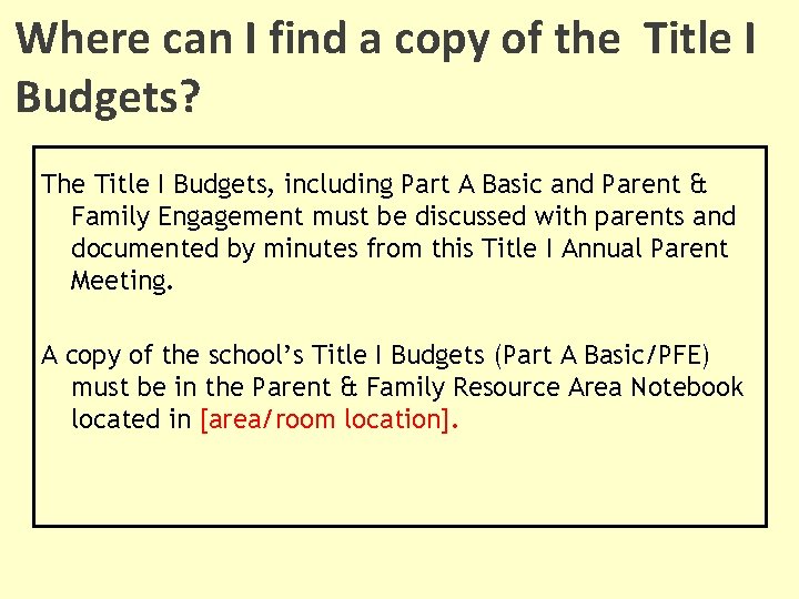 Where can I find a copy of the Title I Budgets? The Title I