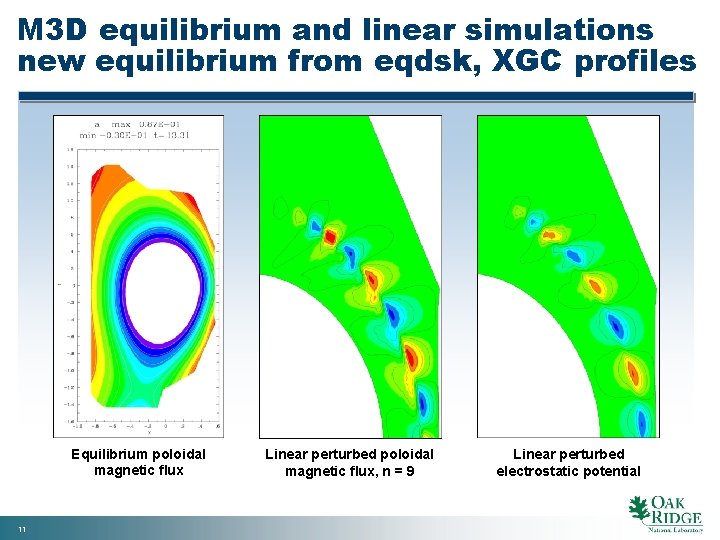 M 3 D equilibrium and linear simulations new equilibrium from eqdsk, XGC profiles Equilibrium
