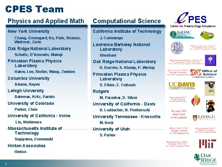 CPES Team Physics and Applied Math Computational Science New York University California Institute of