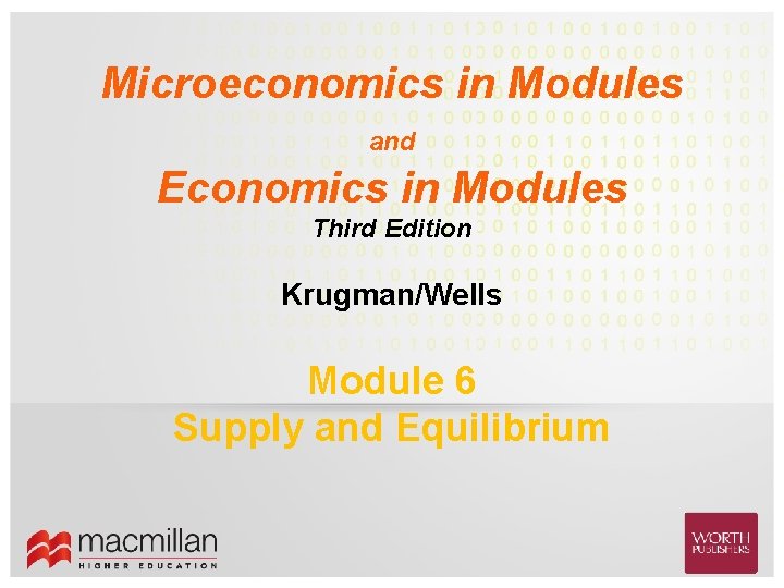 Microeconomics in Modules and Economics in Modules Third Edition Krugman/Wells Module 6 Supply and