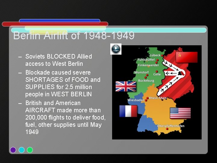 Berlin Airlift of 1948 -1949 – Soviets BLOCKED Allied access to West Berlin –
