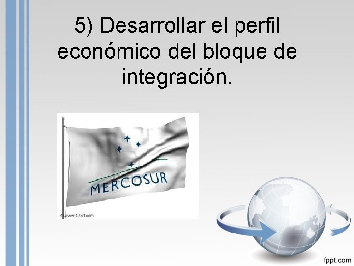 5) Desarrollar el perfil económico del bloque de integración. 