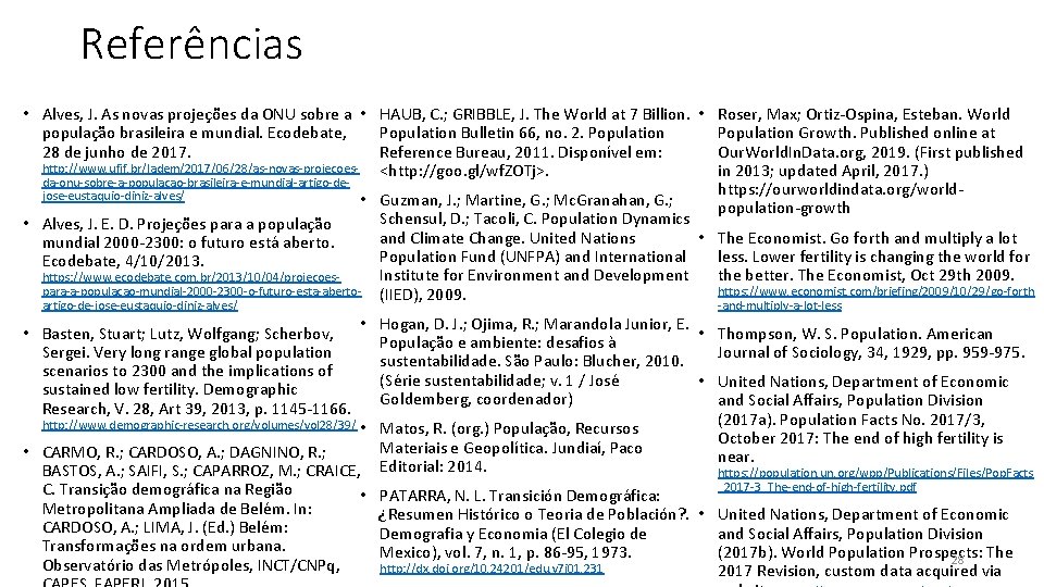 Referências • Alves, J. As novas projeções da ONU sobre a • HAUB, C.