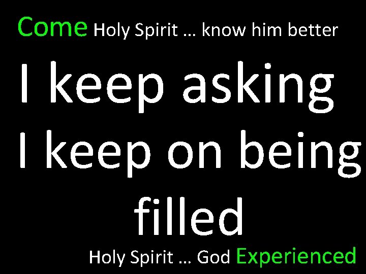 Come Holy Spirit … know him better I keep asking I keep on being